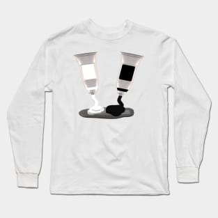 Black and White Tubes of Artist Paints Making Gray (White Background) Long Sleeve T-Shirt